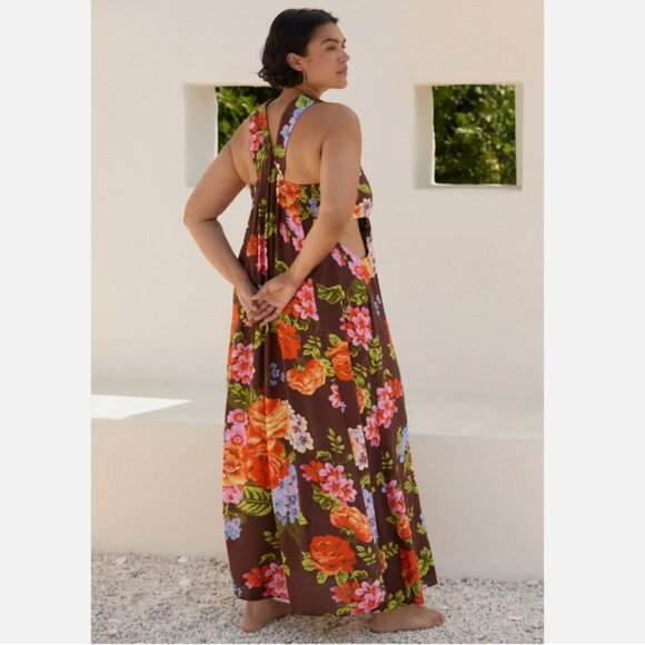 Anthropologie The Piper Bandeau Maxi Dress Brown Floral Plus Size 2X NWT - Picture 3 of 7